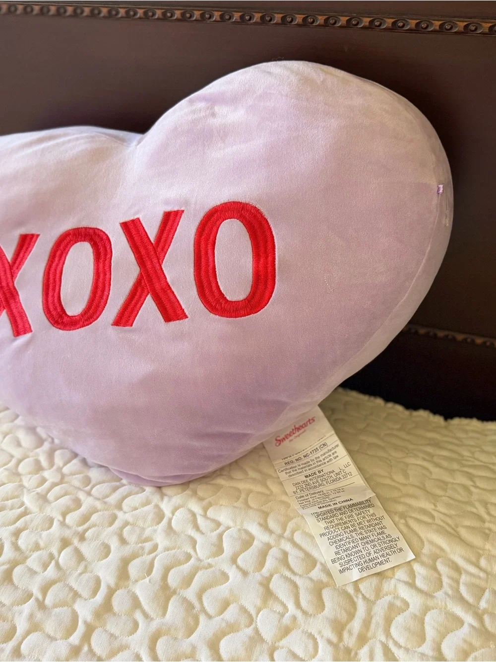 XOXO Lavender Heart-Shaped Velvet Accent Pillow
